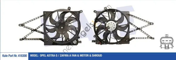 KALE 418300 | Fan Motor Davlumbaz Opel Astra G / Zafira A 250W 380mm