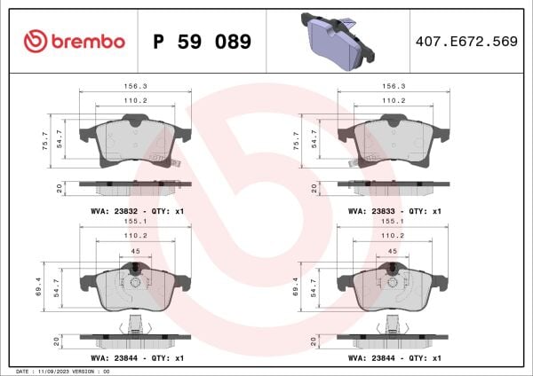 BREMBO P59089 | Fren Balatası Ön (Opel Astra H Corsa D Corsa E)