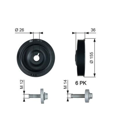 Krank Kasnağı + Civata Fluence Megane III Kamalı* Yeni Tip  GATES TVD1126A