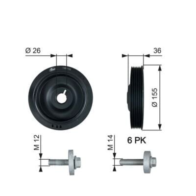 Krank Kasnağı + Civata Fluence Megane III Kamalı* Yeni Tip  GATES TVD1126A